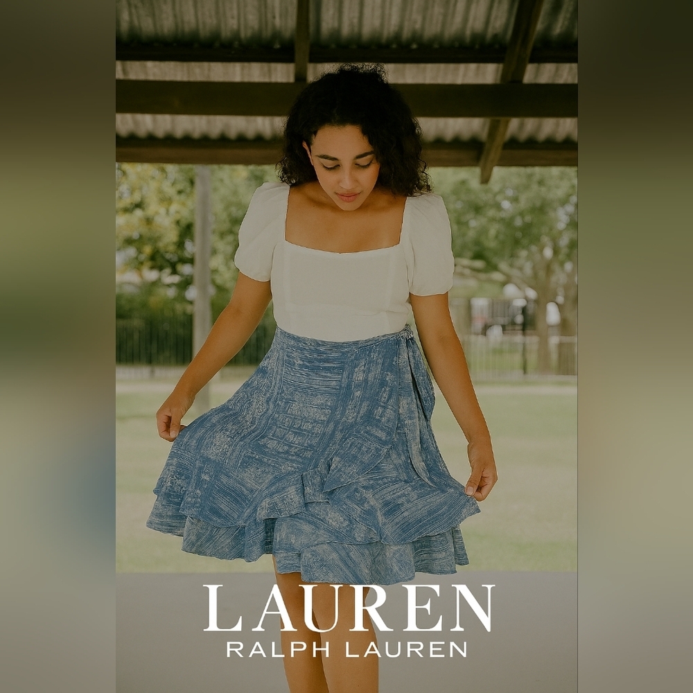 Blue Denim Cottagecore Country Ruffle Tiered‎ Cowgirl LAUREN RALPH LAUREN Skirt